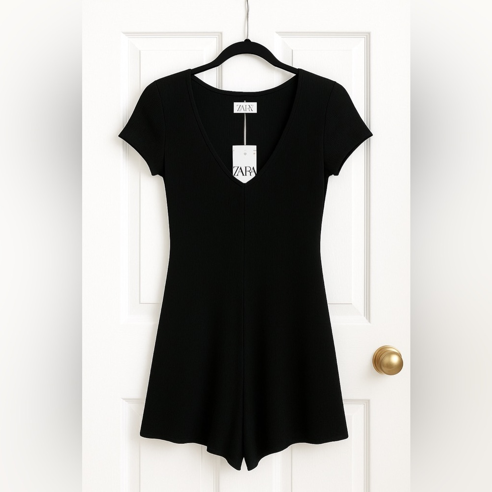🖤 ZARA Black Ribbed Romper — NWT | Minimal Chic Staple